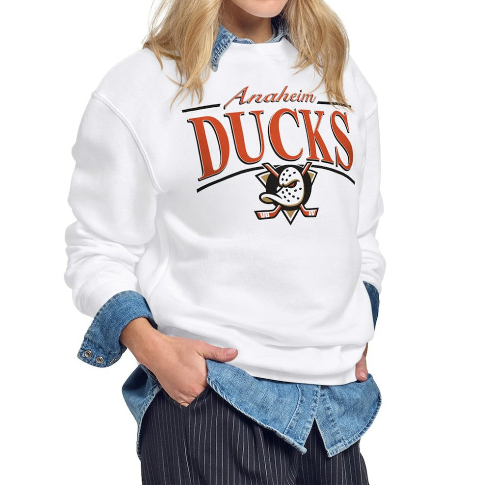 Anaheim Ducks Starter Women's Arch Stripe Fleece Sweatshirt - White Sweatshirts