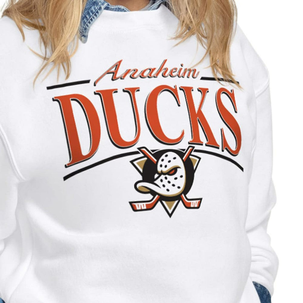 Anaheim Ducks Starter Women's Arch Stripe Fleece Sweatshirt - White Sweatshirts