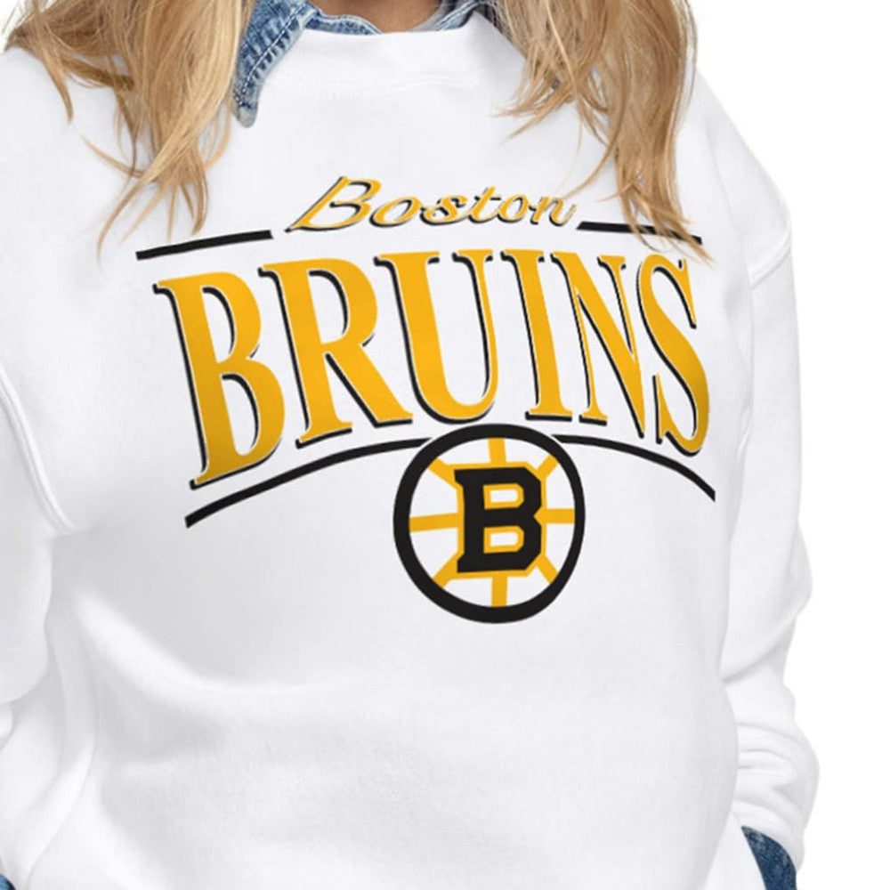 Boston Bruins Starter Women's Arch Stripe Fleece Sweatshirt - White Sweatshirts