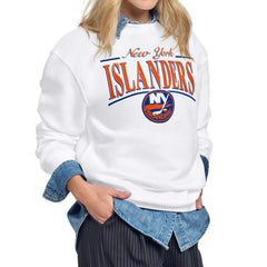 New York Islanders Starter Women's Arch Stripe Fleece Sweatshirt - White Sweatshirts