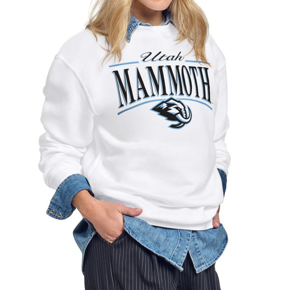 Utah Mammoth Starter Women's Arch Stripe Fleece Sweatshirt - White Sweatshirts