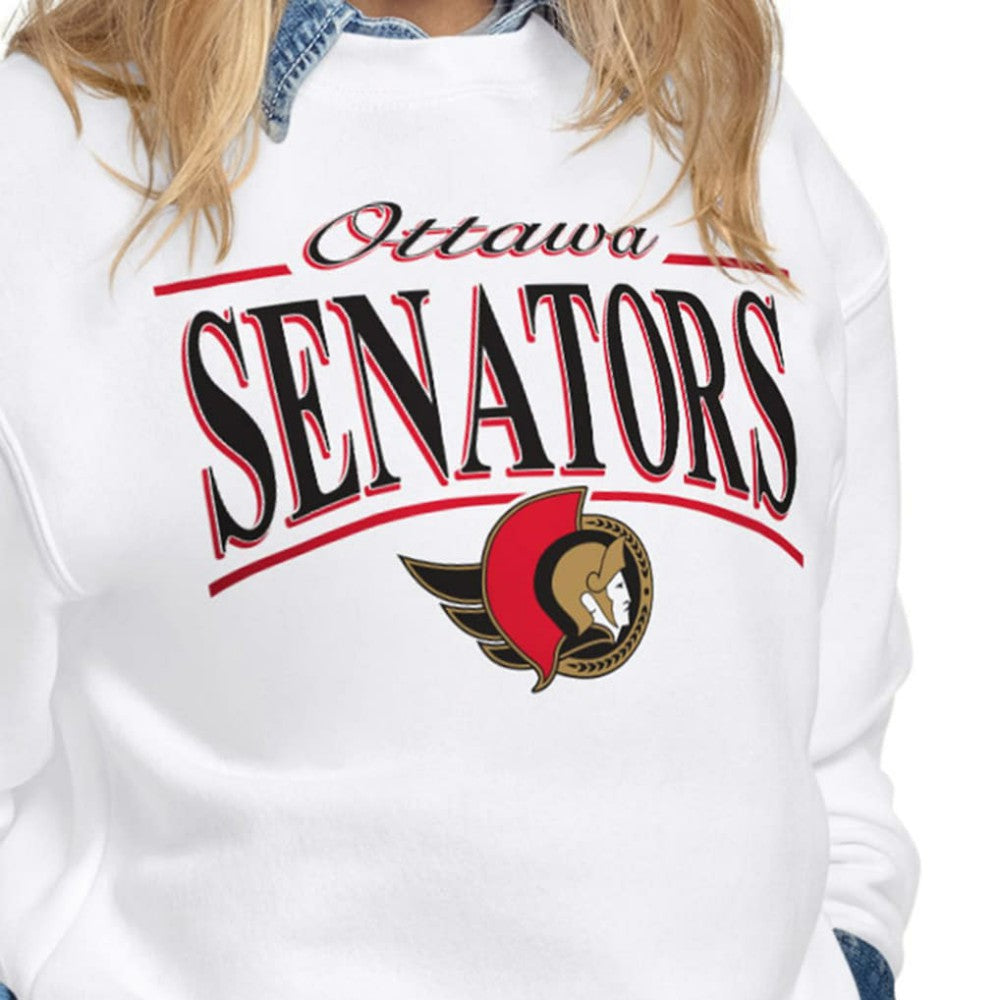 Ottawa Senators Starter Women's Arch Stripe Fleece Sweatshirt - White Sweatshirts
