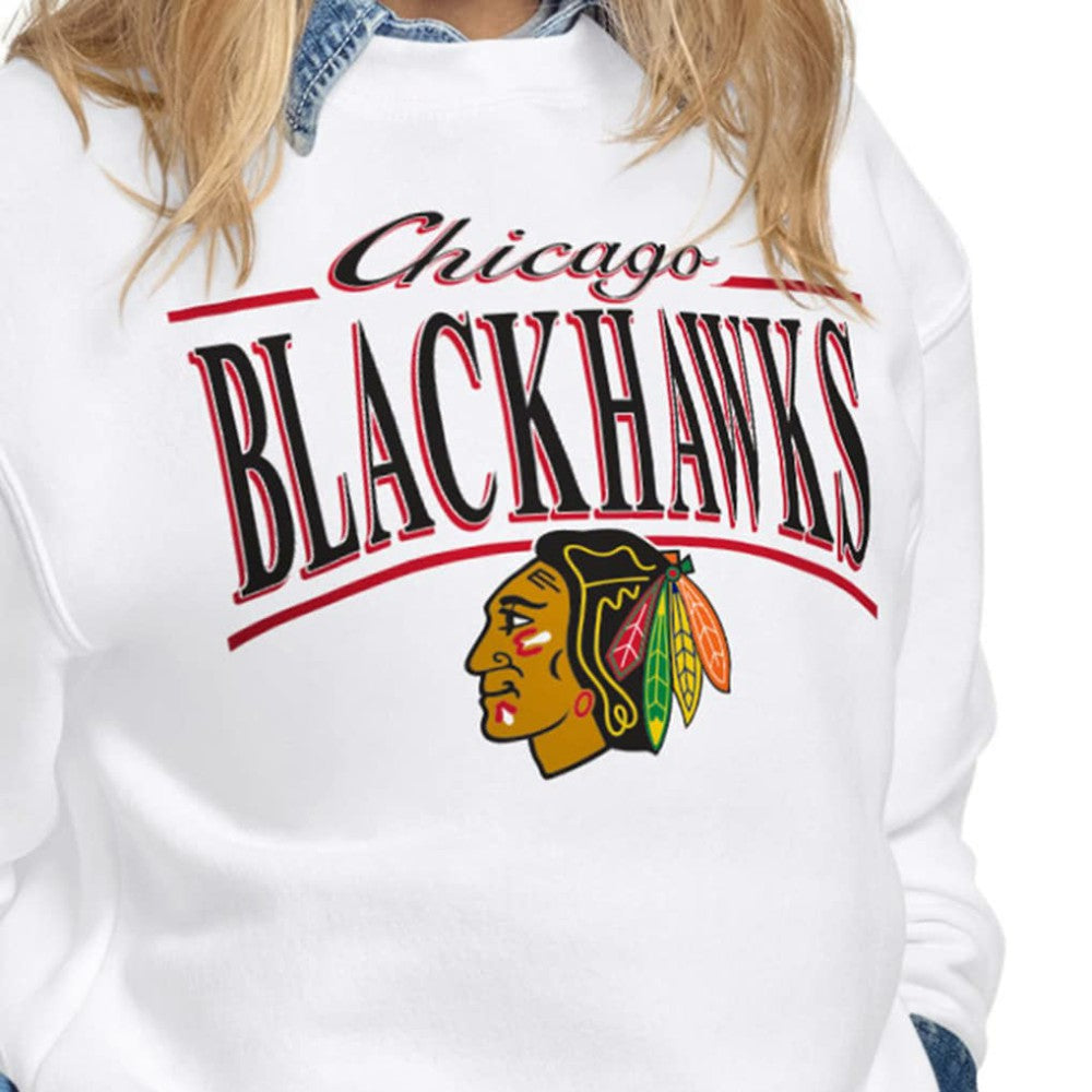 Chicago Blackhawks Starter Women's Arch Stripe Fleece Sweatshirt - White Sweatshirts