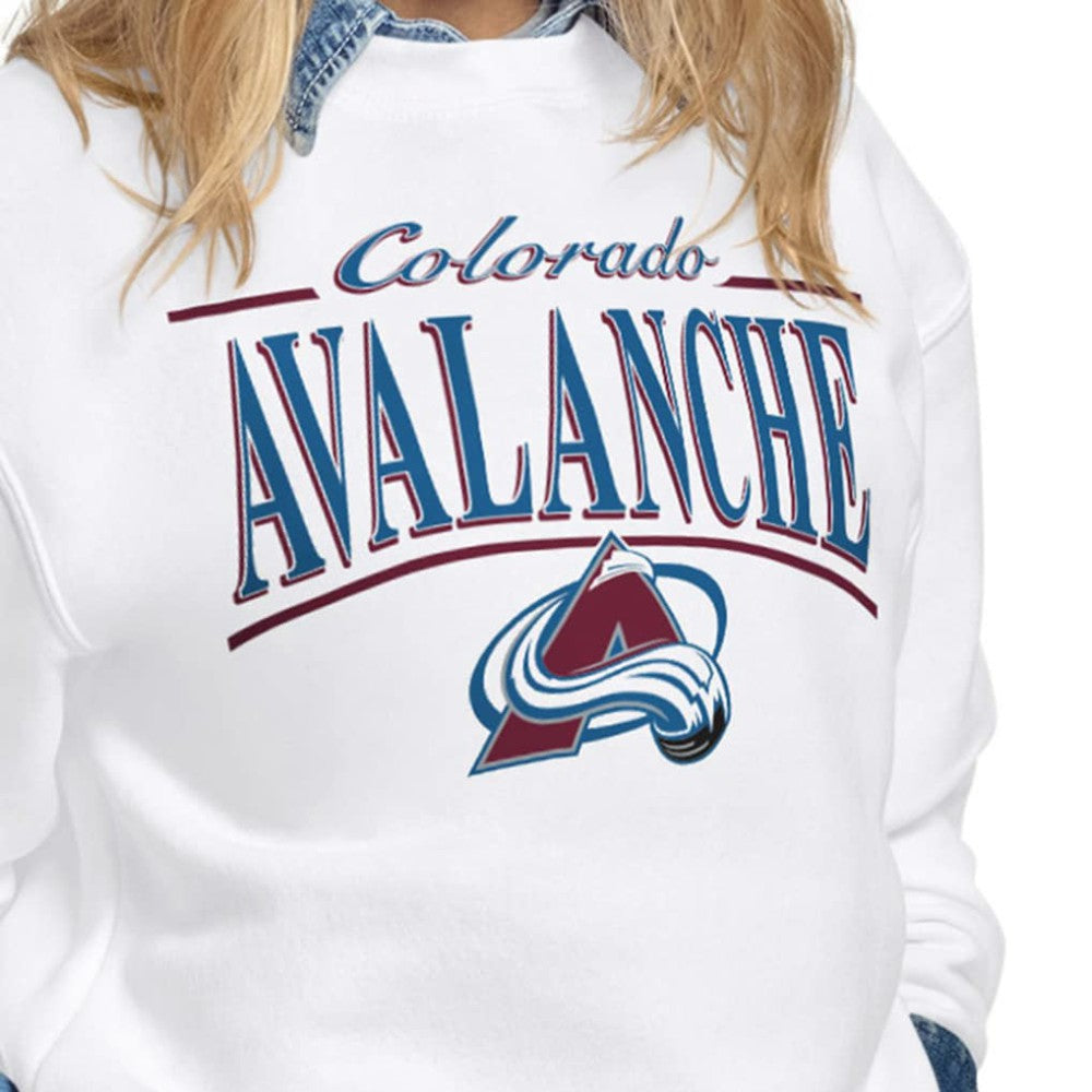 Colorado Avalanche Starter Women's Arch Stripe Fleece Sweatshirt - White Sweatshirts