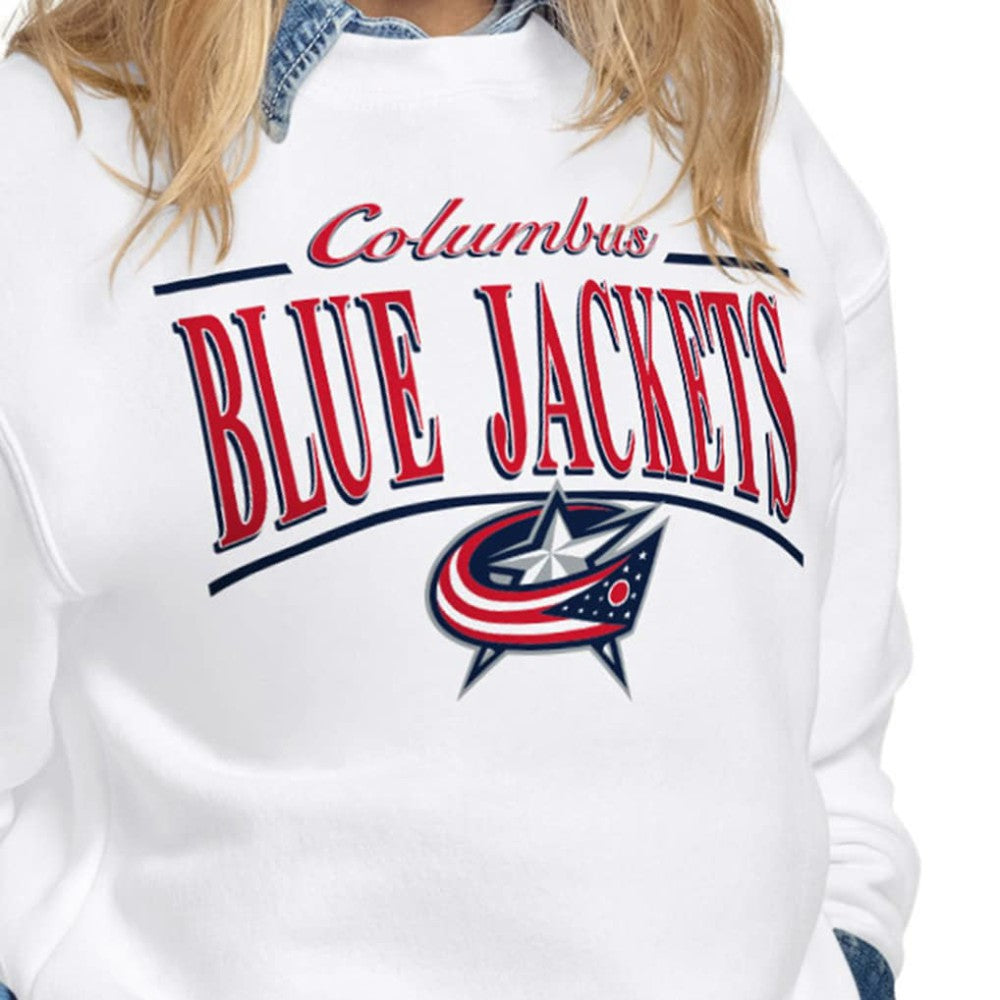 Columbus Blue Jackets Starter Women's Arch Stripe Fleece Sweatshirt - White Sweatshirts