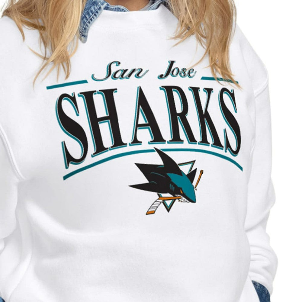 San Jose Sharks Starter Women's Arch Stripe Fleece Sweatshirt - White Sweatshirts