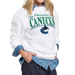 Vancouver Canucks Starter Women's Arch Stripe Fleece Sweatshirt - White Sweatshirts