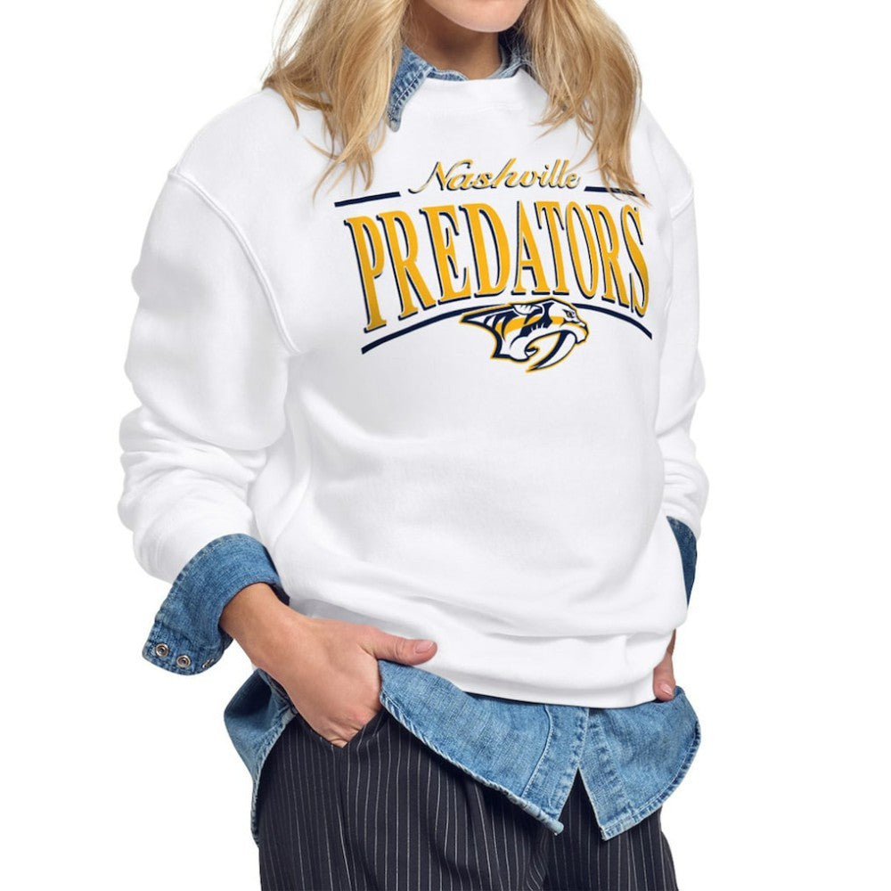 Nashville Predators Starter Women's Arch Stripe Fleece Sweatshirt - White Sweatshirts