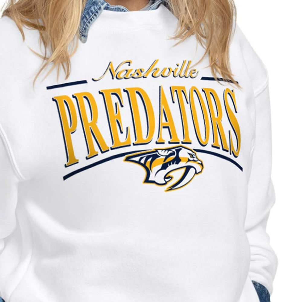 Nashville Predators Starter Women's Arch Stripe Fleece Sweatshirt - White Sweatshirts