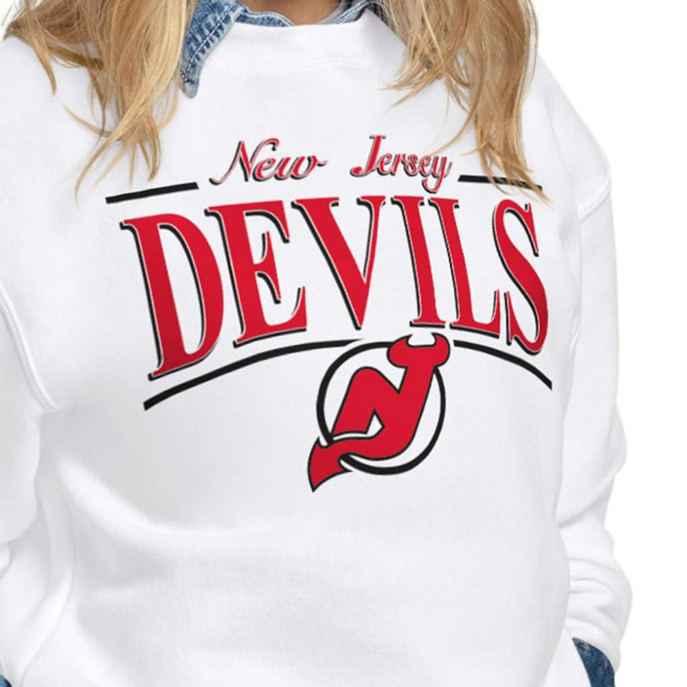 New Jersey Devils Starter Women's Arch Stripe Fleece Sweatshirt - White Sweatshirts