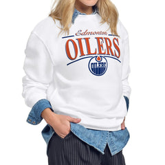 Edmonton Oilers Starter Women's Arch Stripe Fleece Sweatshirt - White Sweatshirts
