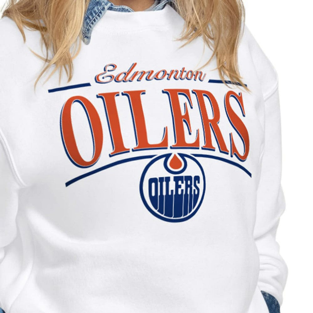 Edmonton Oilers Starter Women's Arch Stripe Fleece Sweatshirt - White Sweatshirts