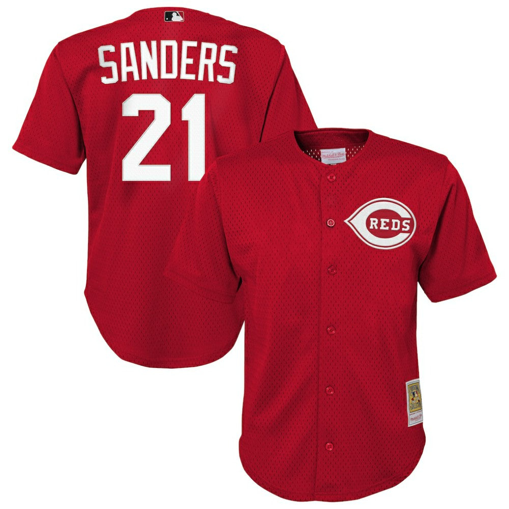 Deion Sanders Cincinnati Reds Youth Cooperstown Mesh Batting Practice Jersey Red