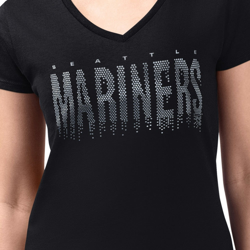 Seattle Mariners G-III 4Her by Carl Banks Women's Metallic Drop Lightweight V-Neck T-Shirt Black
