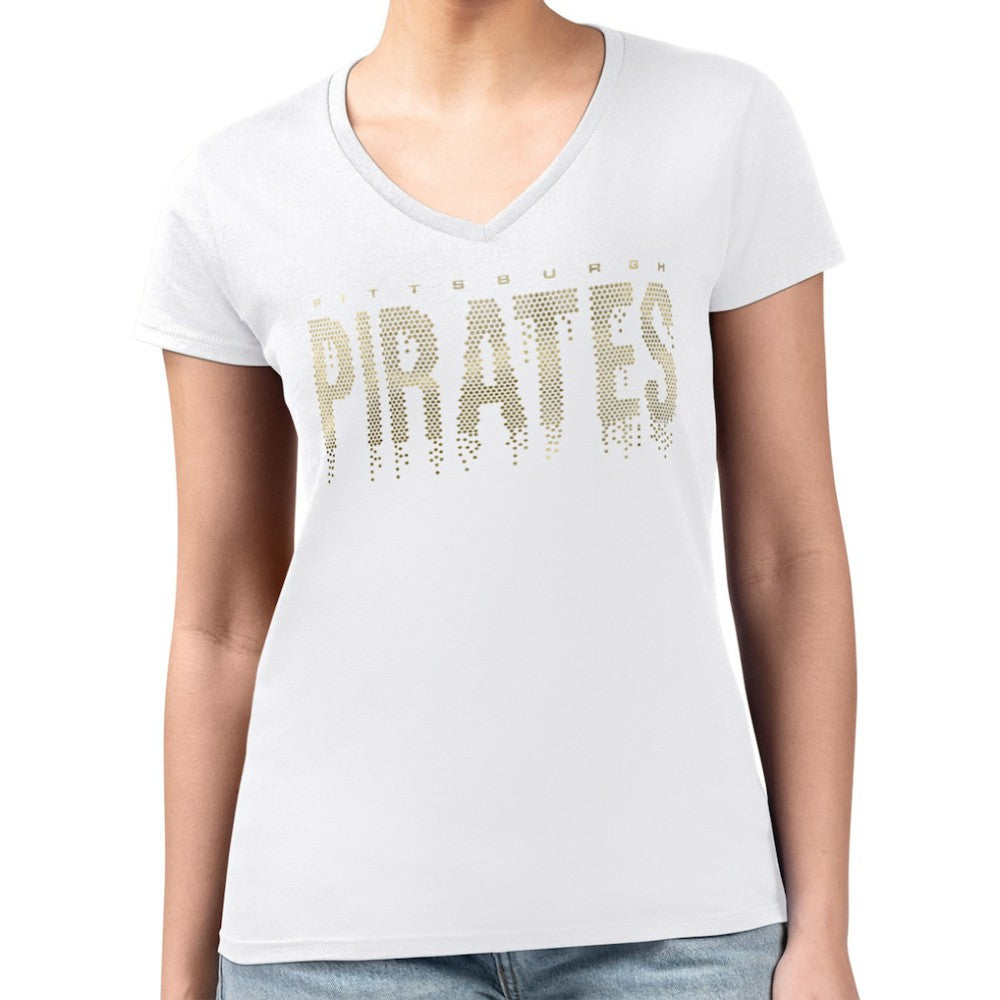 Pittsburgh Pirates G-III 4Her by Carl Banks Women's Metallic Drop Lightweight V-Neck T-Shirt White