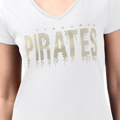 Pittsburgh Pirates G-III 4Her by Carl Banks Women's Metallic Drop Lightweight V-Neck T-Shirt White