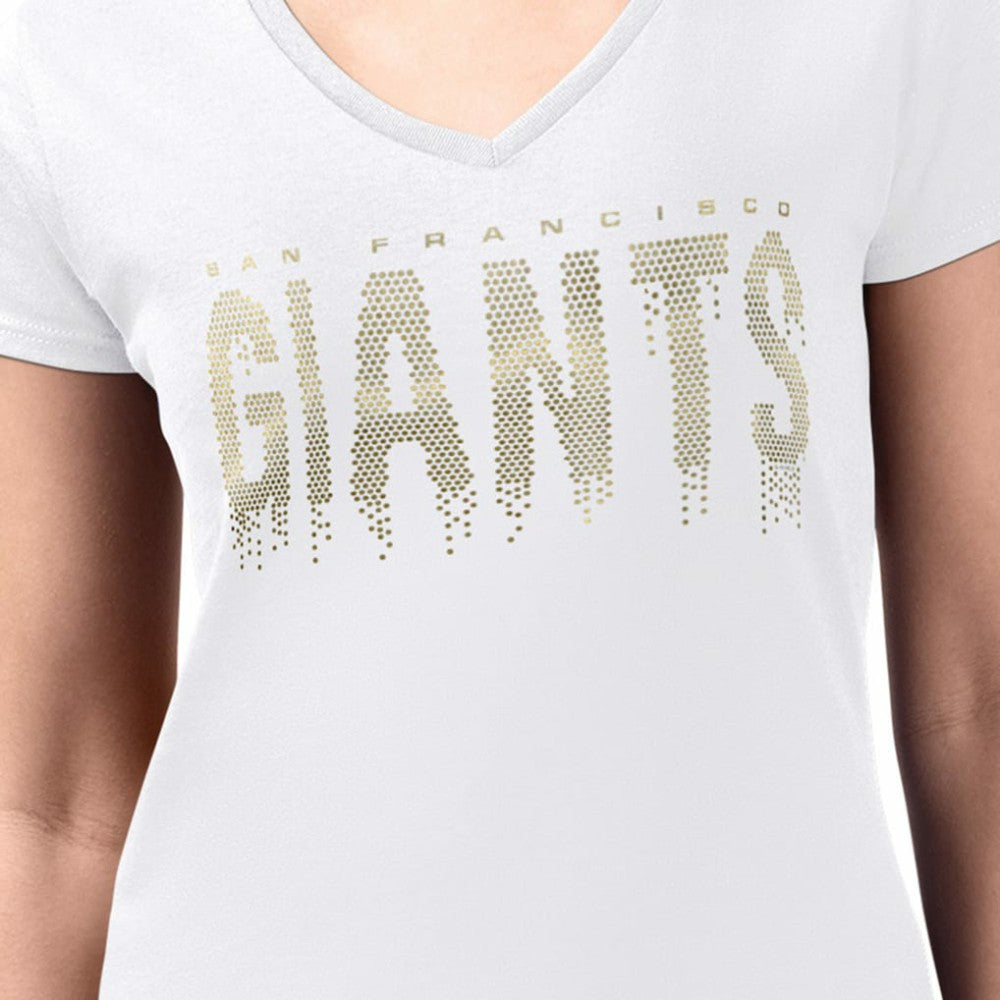 San Francisco Giants G-III 4Her by Carl Banks Women's Metallic Drop Lightweight V-Neck T-Shirt White