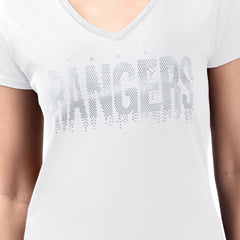 Texas Rangers G-III 4Her by Carl Banks Women's Metallic Drop Lightweight V-Neck T-Shirt White