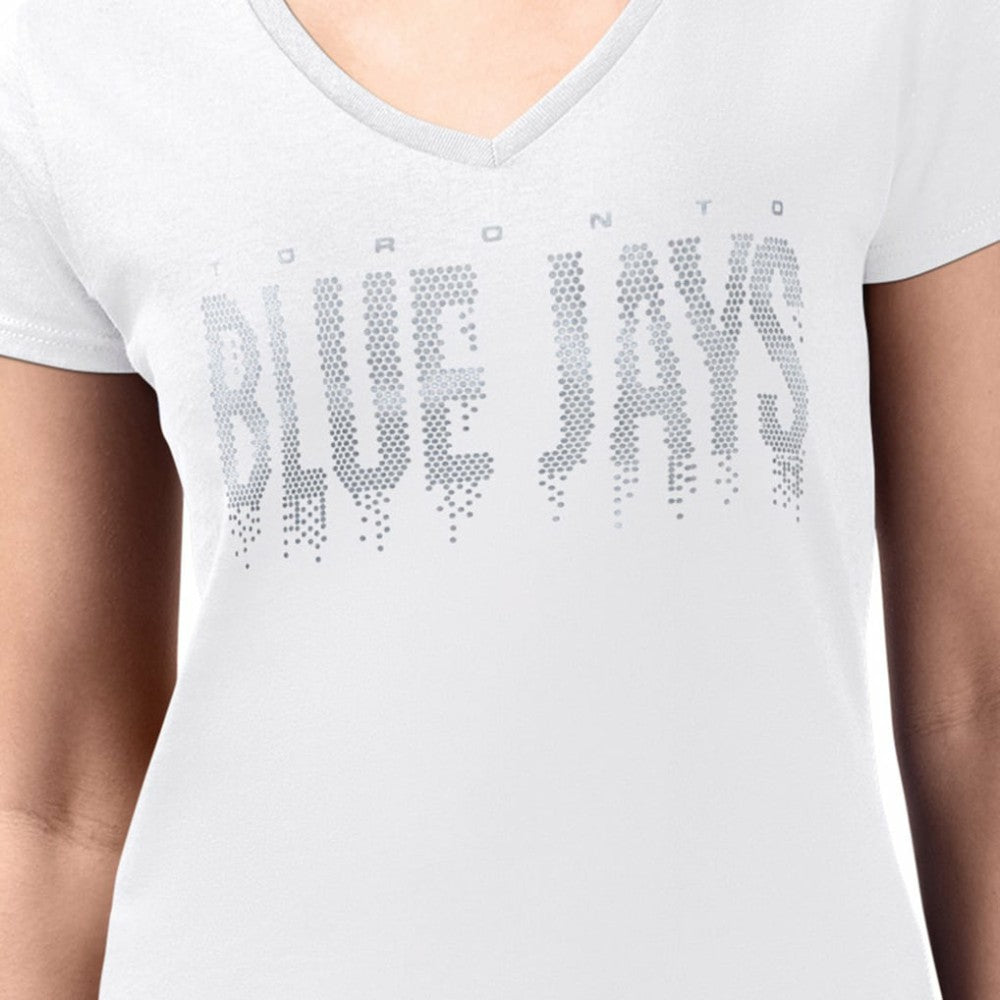 Toronto Blue Jays G-III 4Her by Carl Banks Women's Metallic Drop Lightweight V-Neck T-Shirt White