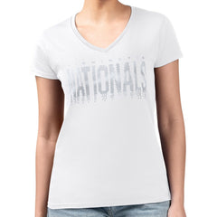 Washington Nationals G-III 4Her by Carl Banks Women's Metallic Drop Lightweight V-Neck T-Shirt White