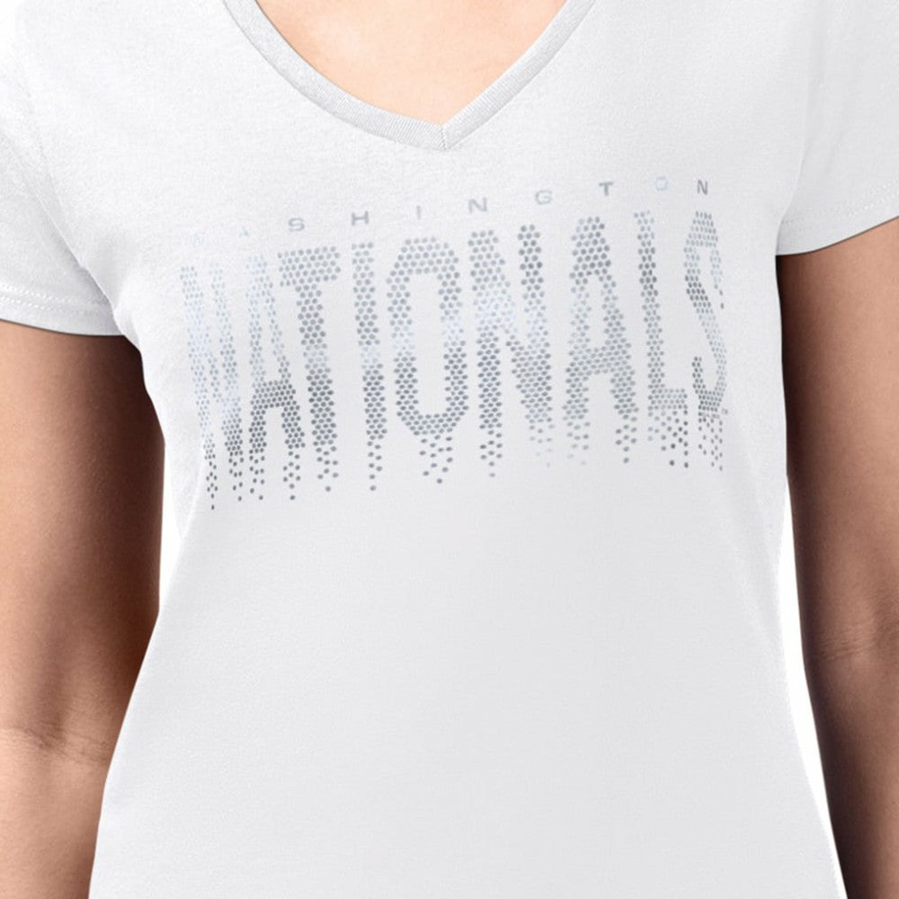 Washington Nationals G-III 4Her by Carl Banks Women's Metallic Drop Lightweight V-Neck T-Shirt White