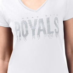 Kansas City Royals G-III 4Her by Carl Banks Women's Metallic Drop Lightweight V-Neck T-Shirt White