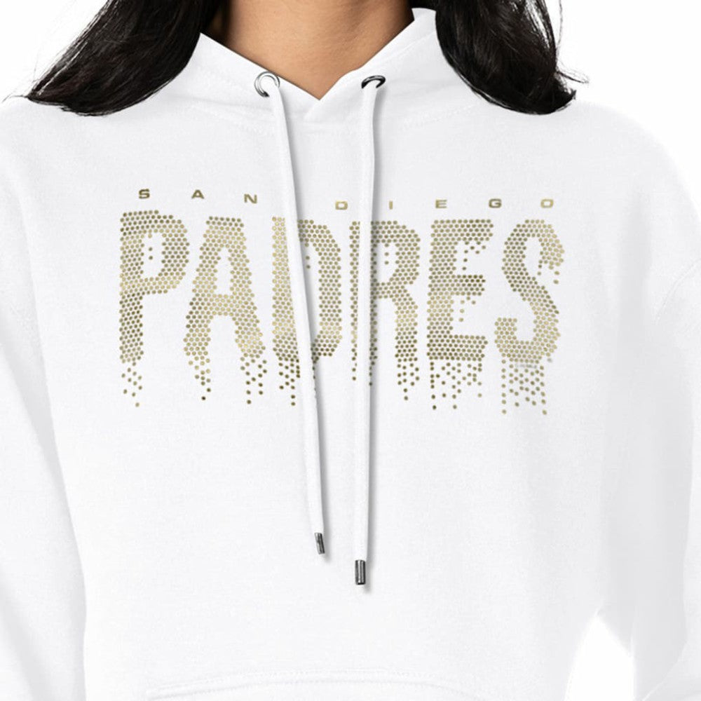 San Diego Padres G-III 4Her by Carl Banks Women's Metallic Drop Fleece Hoodie White