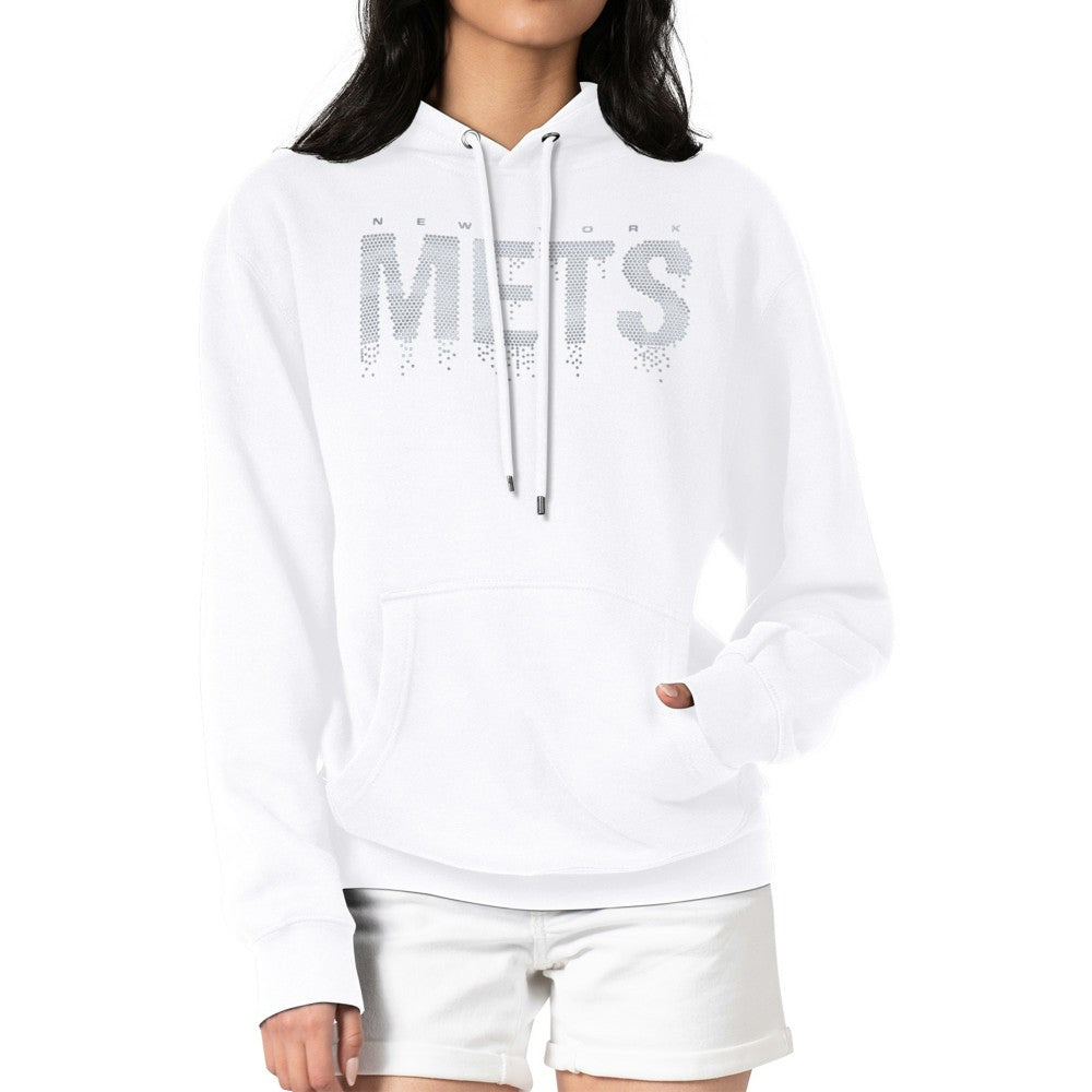 New York Mets G-III 4Her by Carl Banks Women's Metallic Drop Fleece Hoodie White