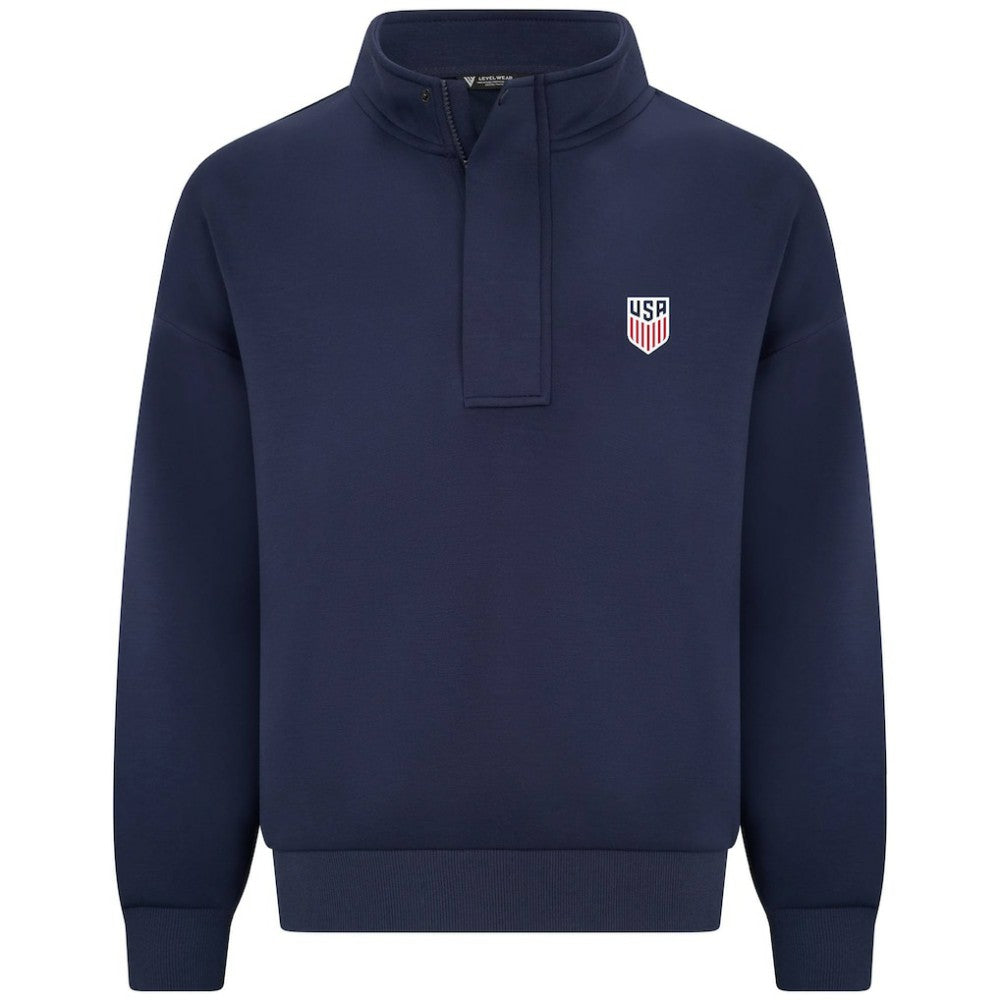 USMNT Levelwear Luxe Signature Stein Quarter-Zip Tri-Blend Sweatshirt with 3-D Patch - Navy outlet