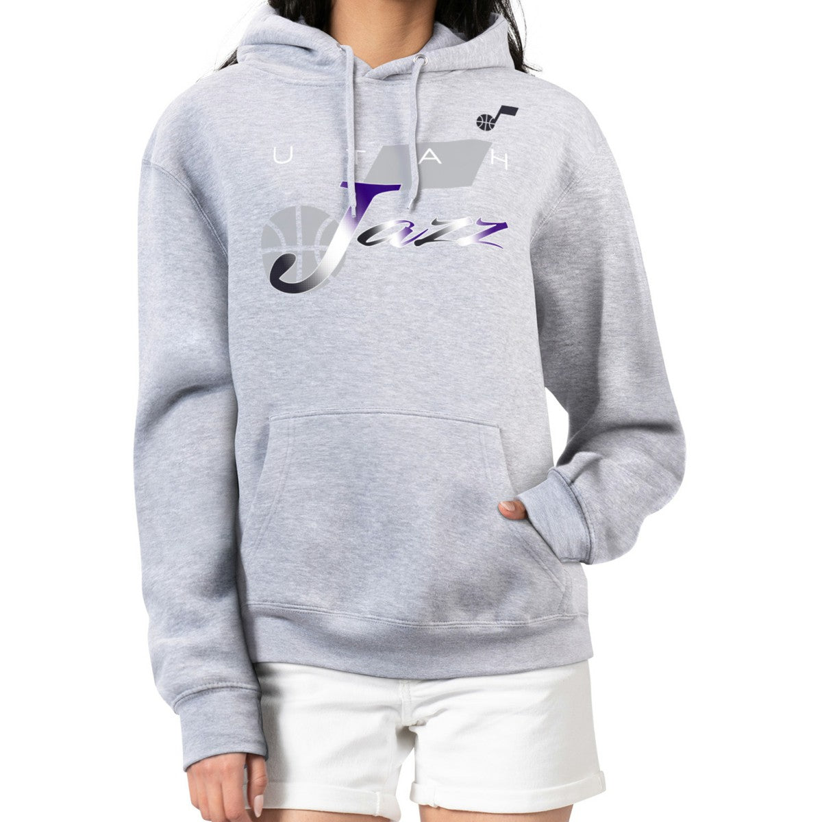Utah Jazz G-III 4Her by Carl Banks Women's Shadow Logo Tri-Blend Fleece Hoodie - Gray for sale