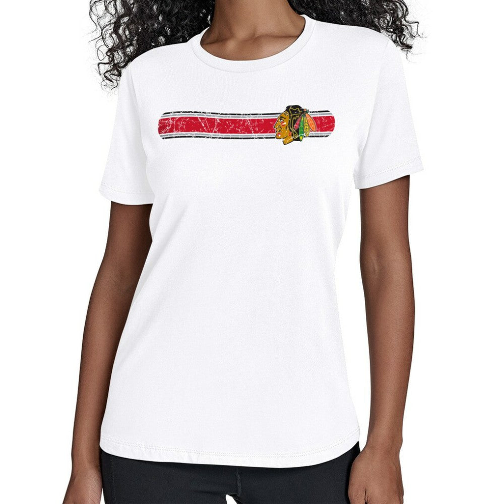 Chicago Blackhawks Starter Women's Team Stripe T-Shirt - White T-shirts