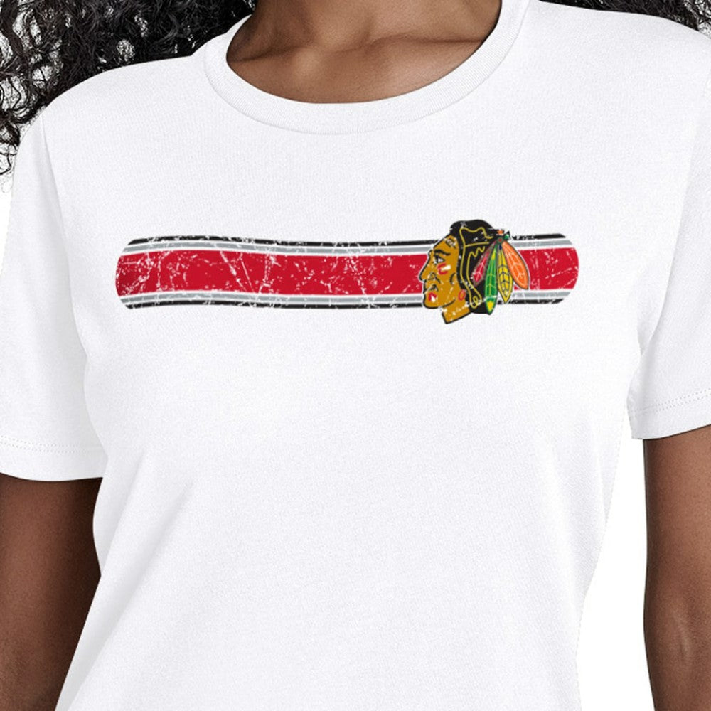 Chicago Blackhawks Starter Women's Team Stripe T-Shirt - White T-shirts