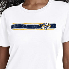 Nashville Predators Starter Women's Team Stripe T-Shirt - White T-shirts