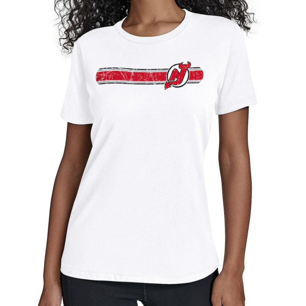 New Jersey Devils Starter Women's Team Stripe T-Shirt - White T-shirts
