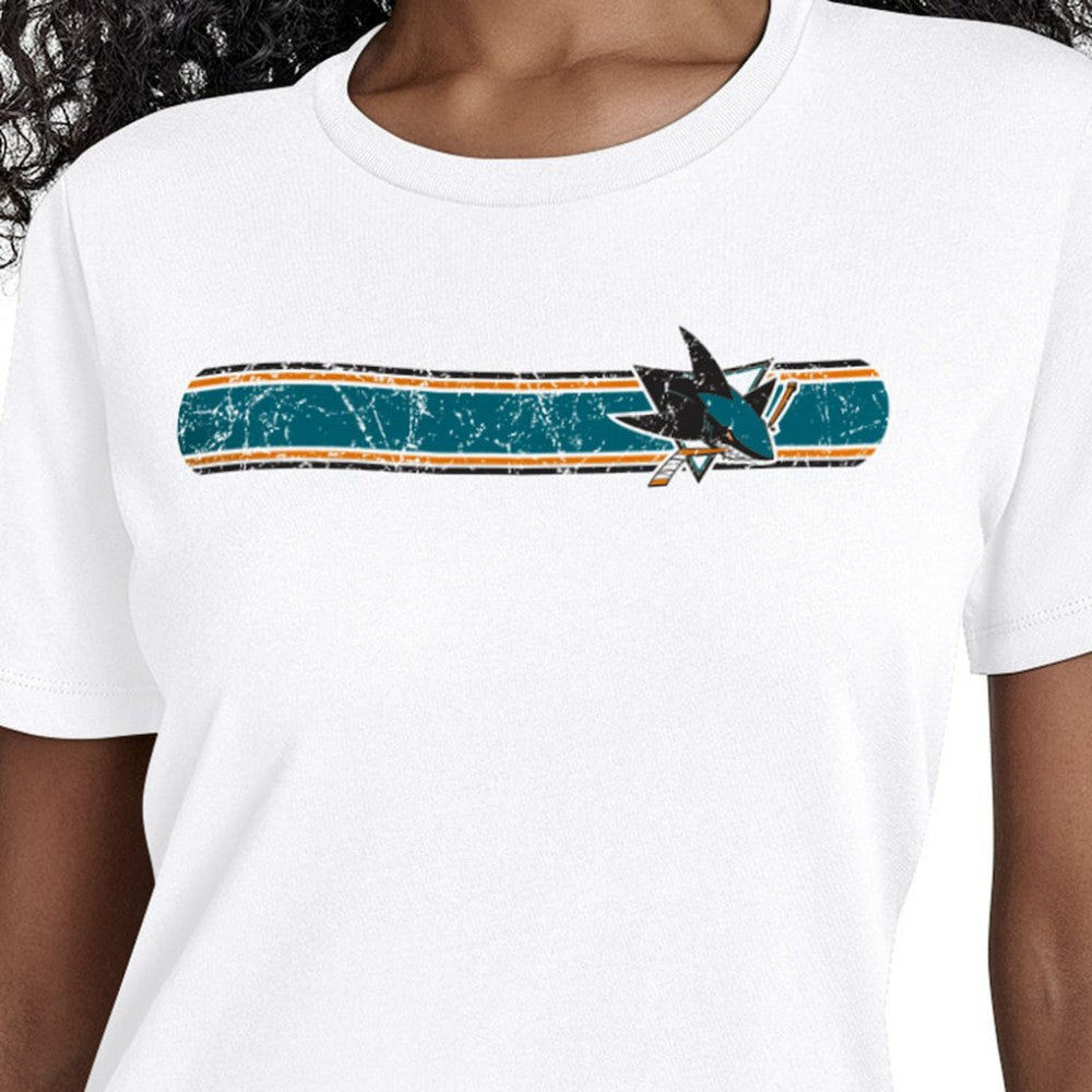 San Jose Sharks Starter Women's Team Stripe T-Shirt - White T-shirts