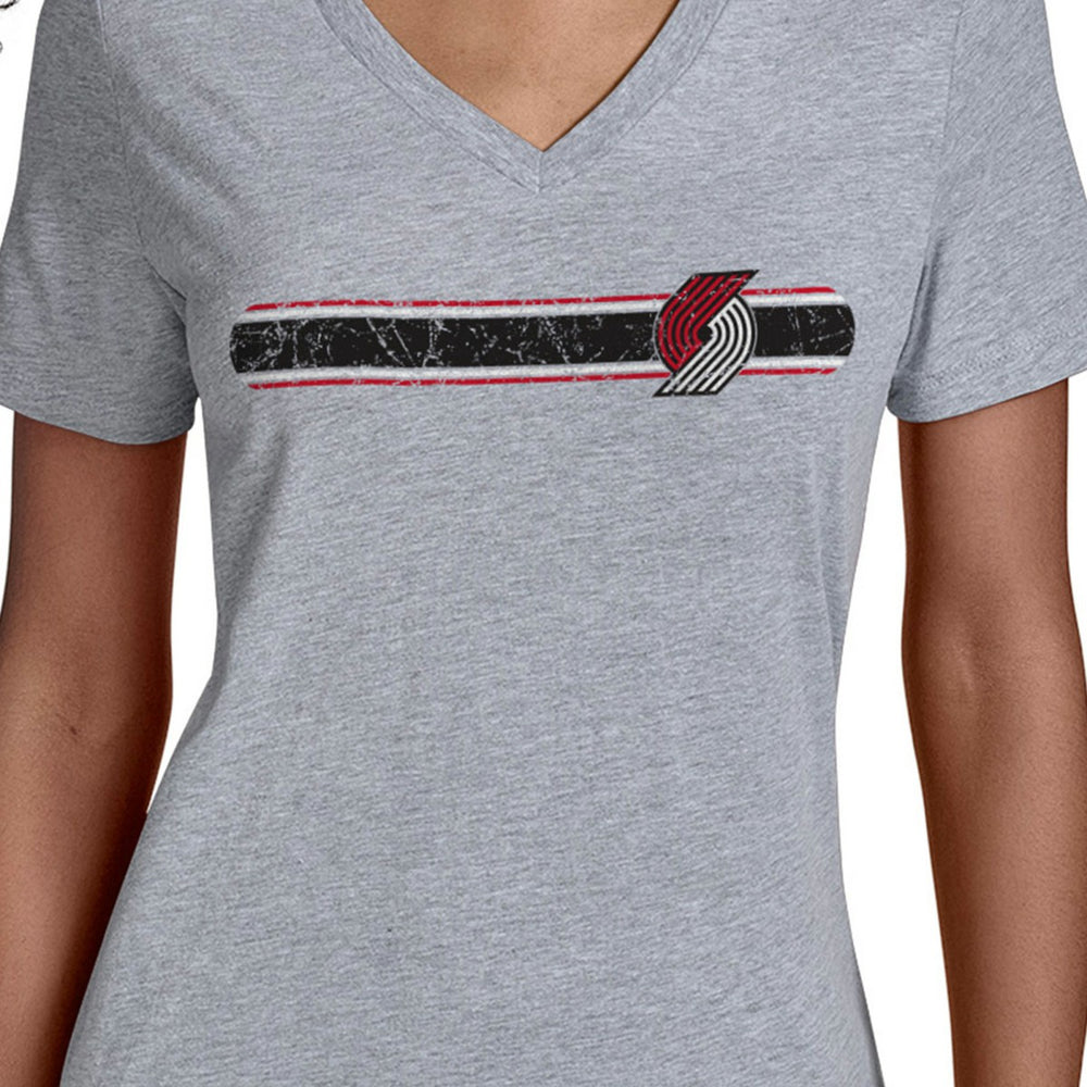 Portland Trail Blazers Starter Women's Team Stripe V-Neck T-Shirt - Gray cheap