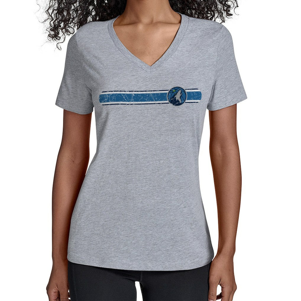 Minnesota Timberwolves Starter Women's Team Stripe V-Neck T-Shirt - Gray sale