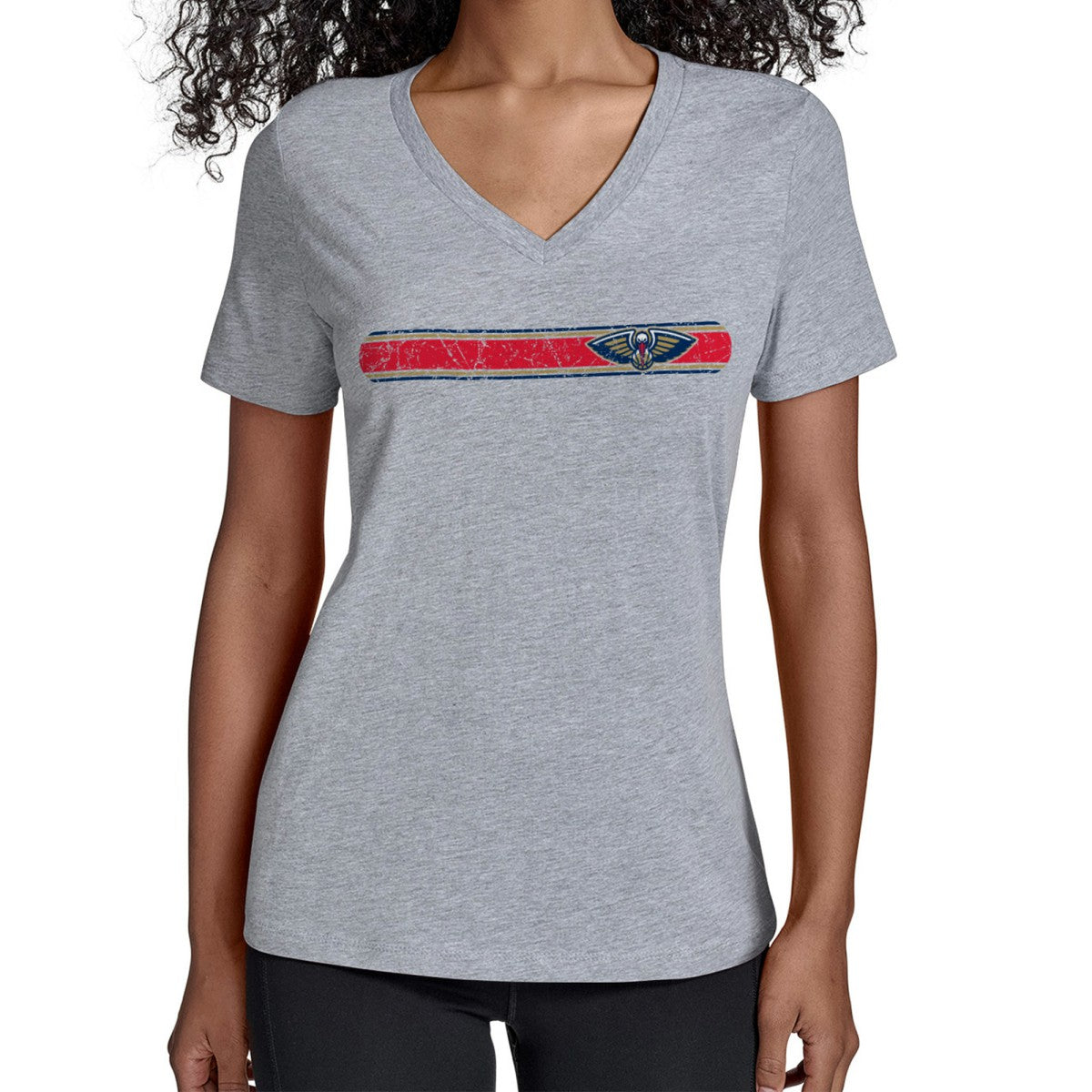 New Orleans Pelicans Starter Women's Team Stripe V-Neck T-Shirt - Gray cheap