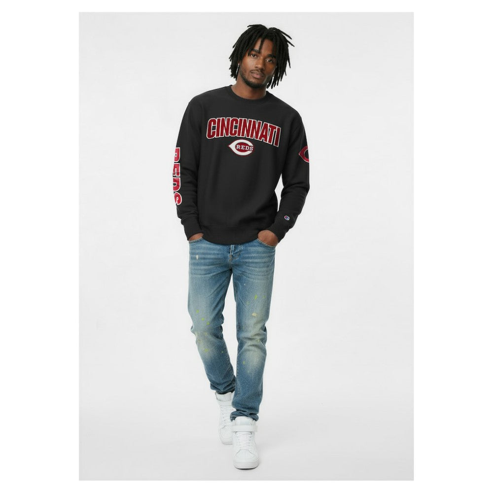Cincinnati Reds Champion Reverse Weave Chenille Sweatshirt Black