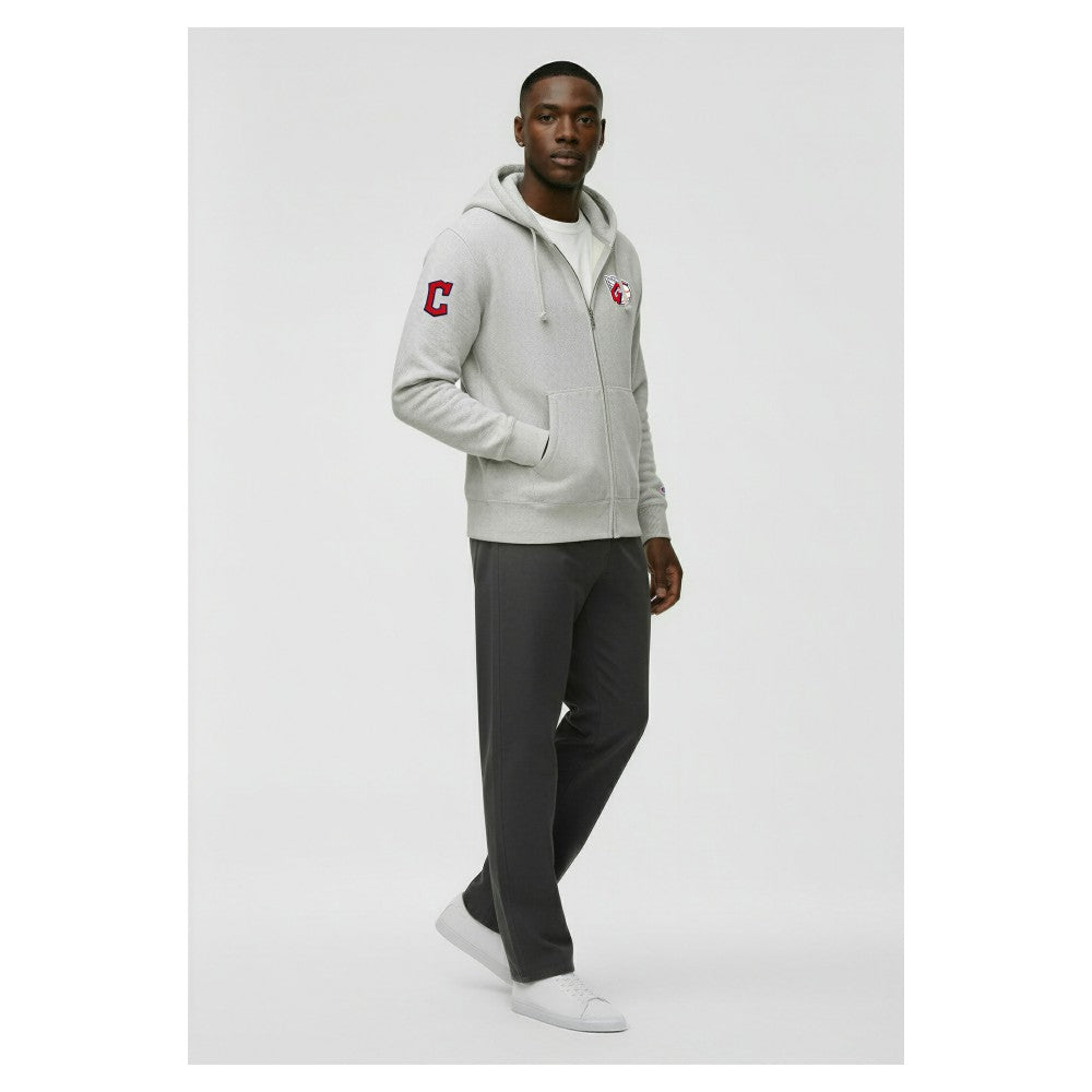 Cleveland Guardians Champion Reverse Weave Chenille Full-Zip Hoodie Gray