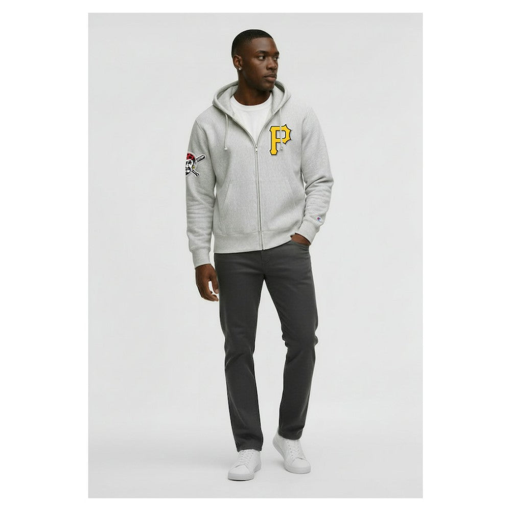 Pittsburgh Pirates Champion Reverse Weave Chenille Full-Zip Hoodie Heather Gray