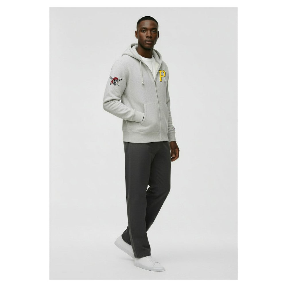 Pittsburgh Pirates Champion Reverse Weave Chenille Full-Zip Hoodie Heather Gray