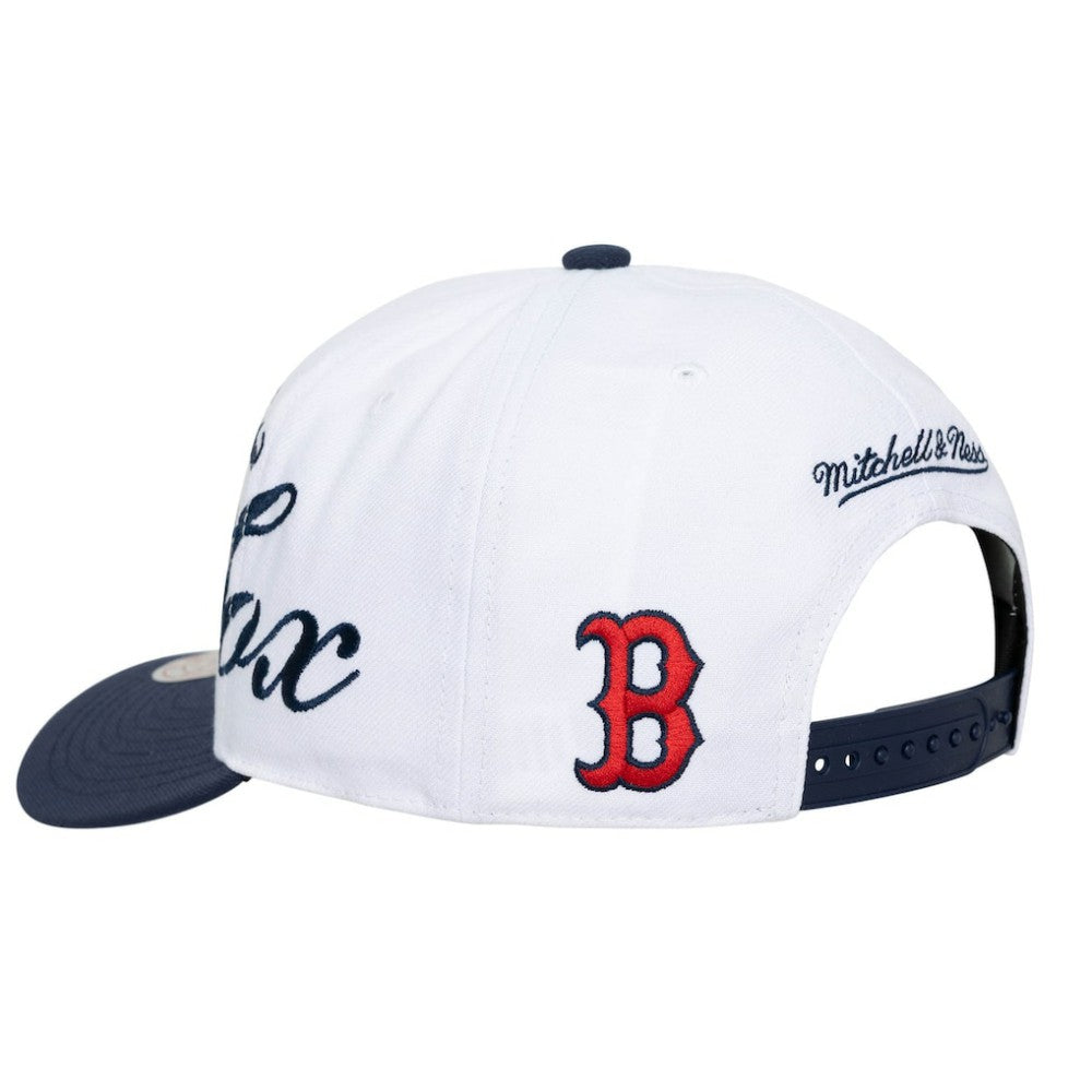 Boston Red Sox Unisex XL Script Pro Crown Snapback Hat White/Navy