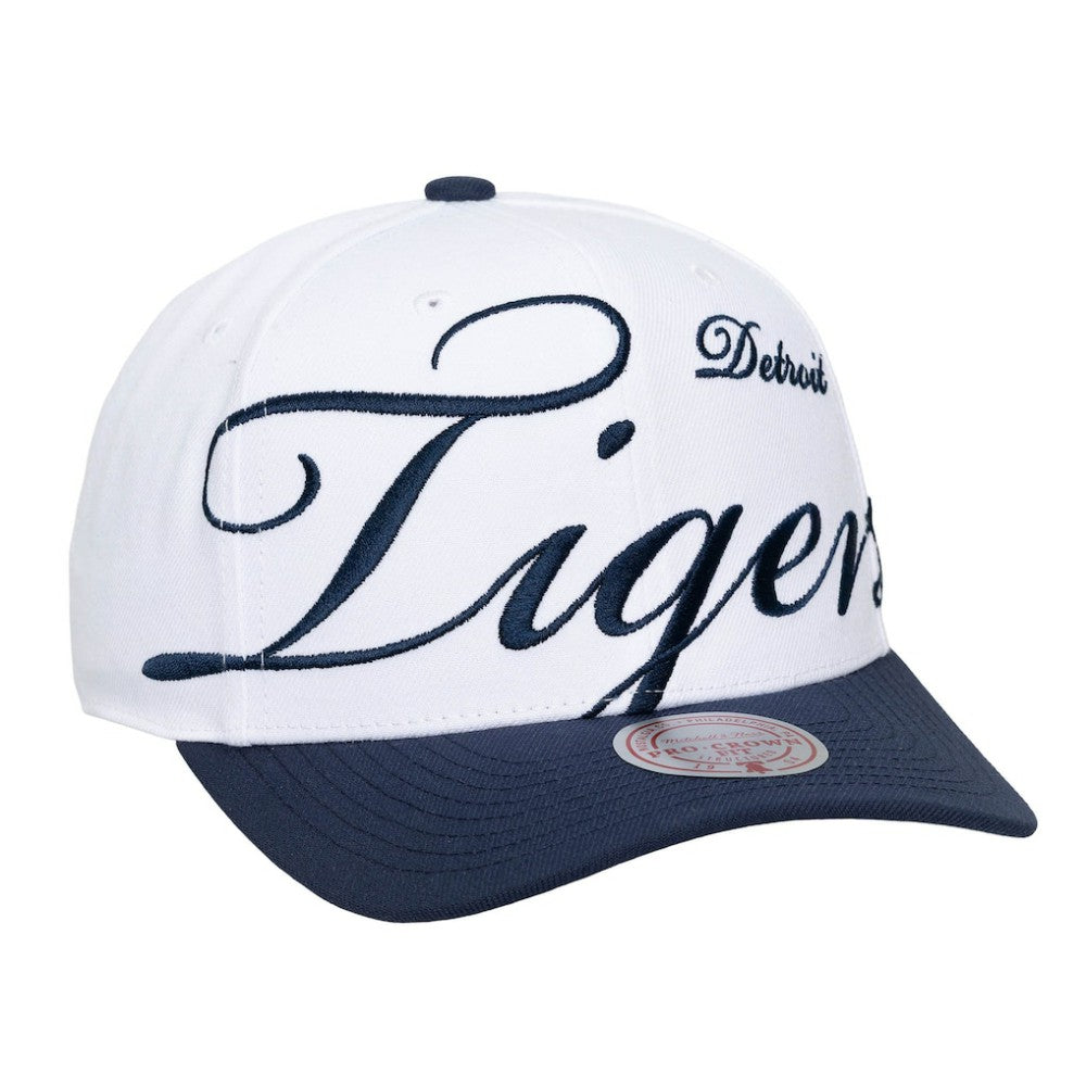 Detroit Tigers Unisex XL Script Pro Crown Snapback Hat White/Navy