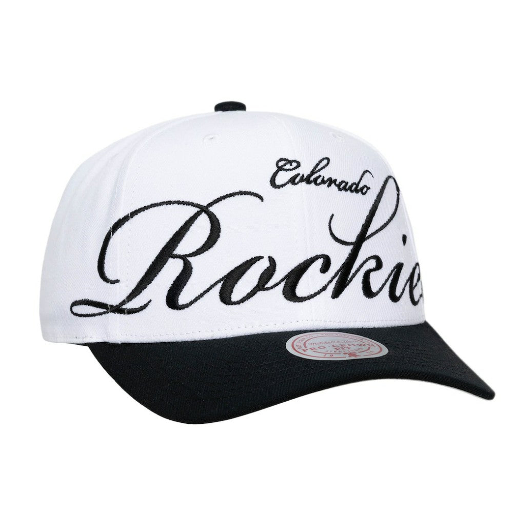 Colorado Rockies Unisex XL Script Pro Crown Snapback Hat White/Black