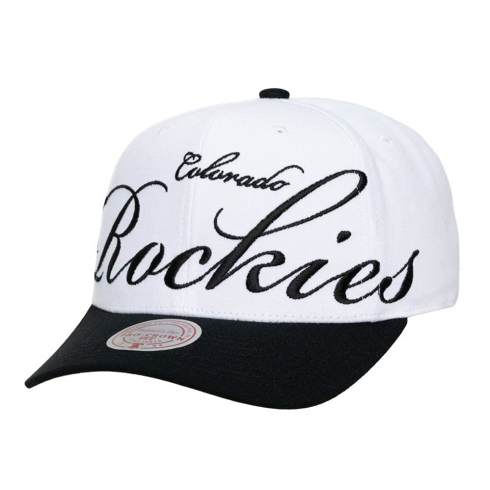 Colorado Rockies Unisex XL Script Pro Crown Snapback Hat White/Black