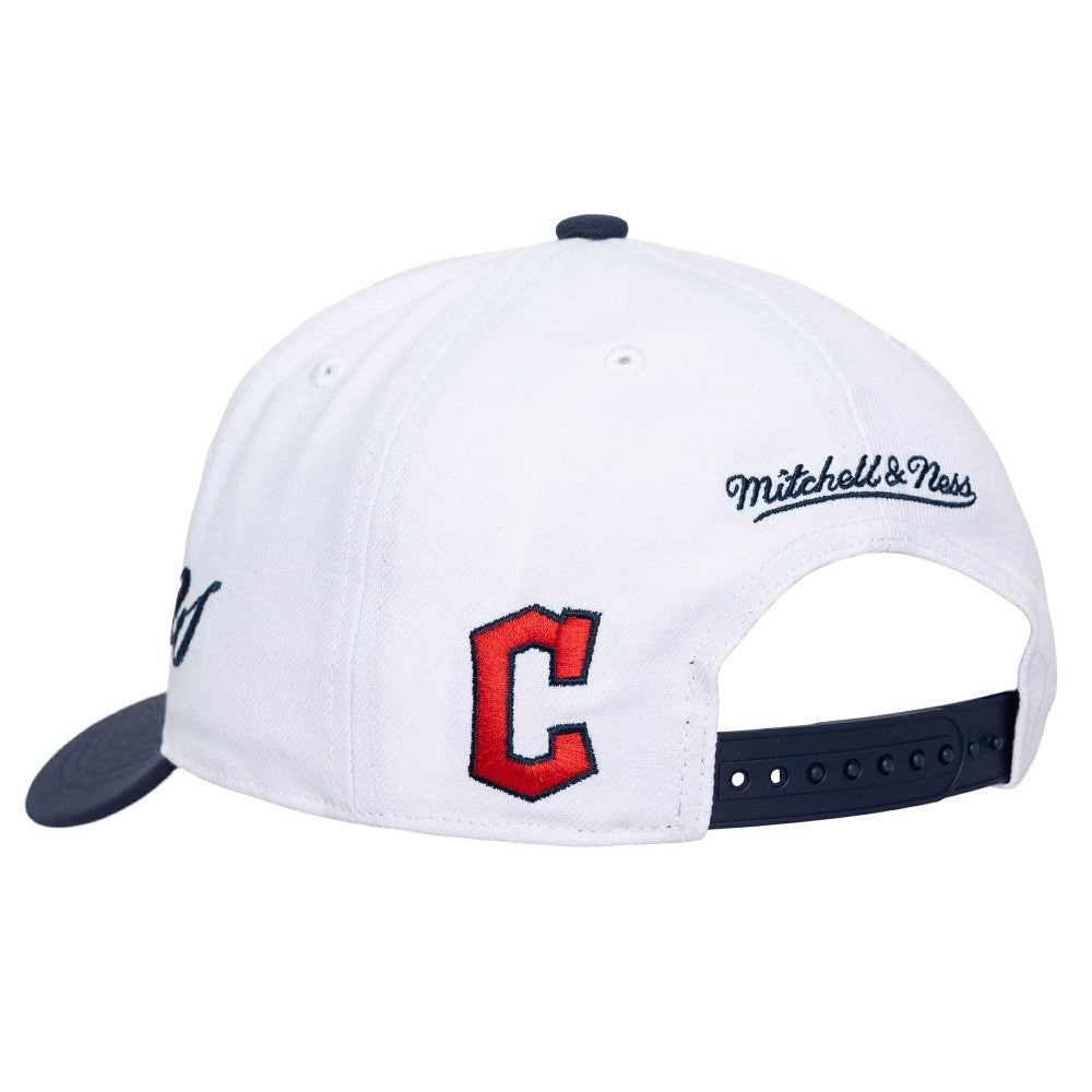 Cleveland Guardians Unisex XL Script Pro Crown Snapback Hat White/Navy