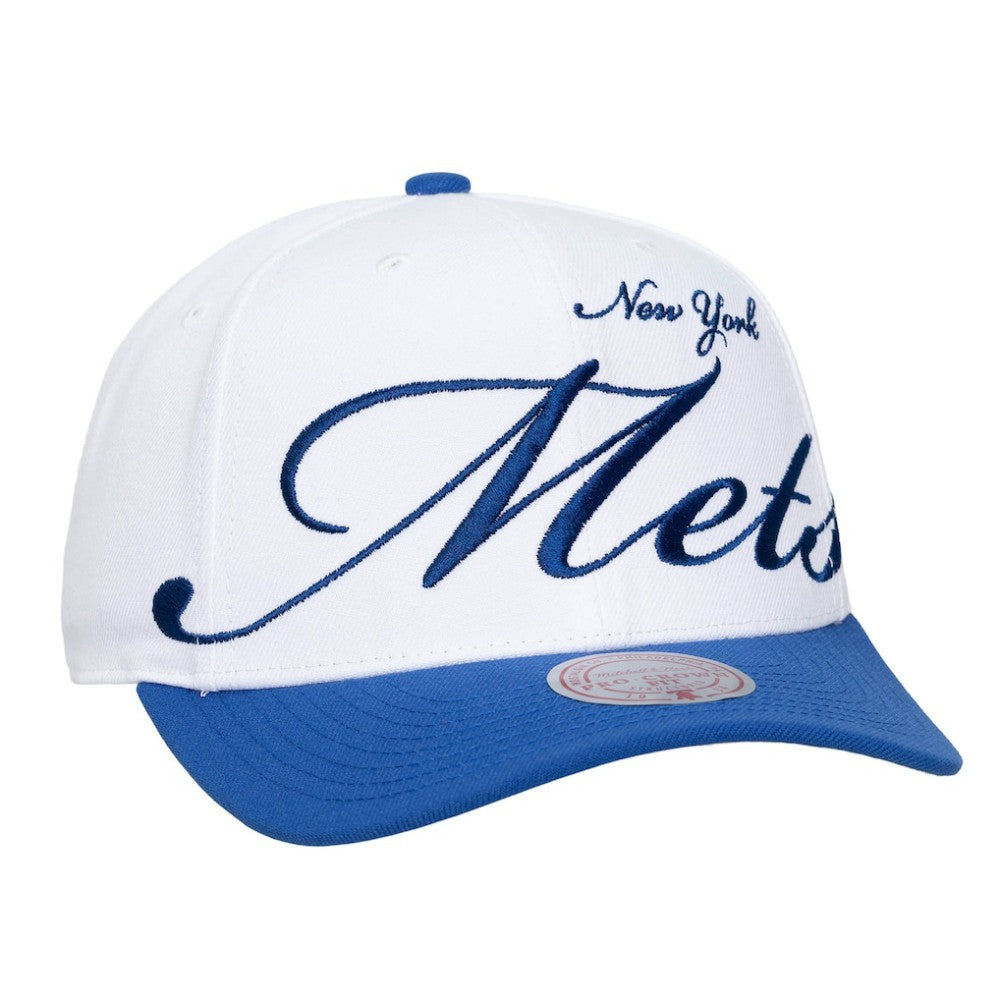 New York Mets Unisex XL Script Pro Crown Snapback Hat White/Royal