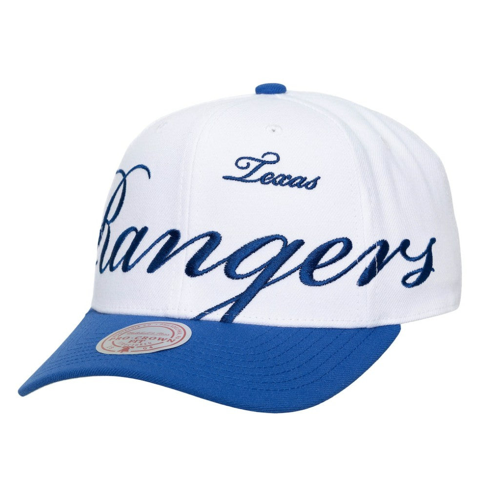 Texas Rangers Unisex XL Script Pro Crown Adjustable Hat White/Royal