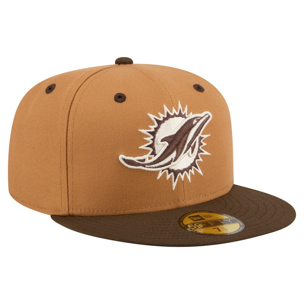 Miami Dolphins New Era Two-Tone Walnut 59FIFTY Fitted Hat - Light Brown/Dark Brown sale